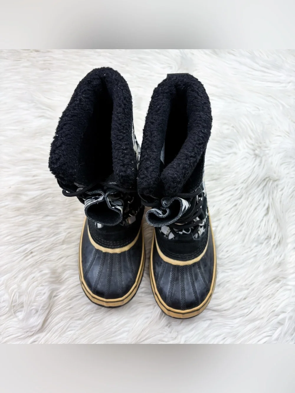 Sorel 1964 Pac Graphic Geometric Fleece Lined Waterproof Winter Duck Boots Gray